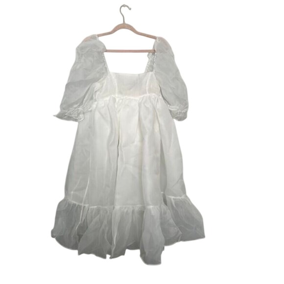 OPT White Puff Sleeve Midi‎ Dress Square Neck Romantic Summer Wedding - Picture 4 of 8